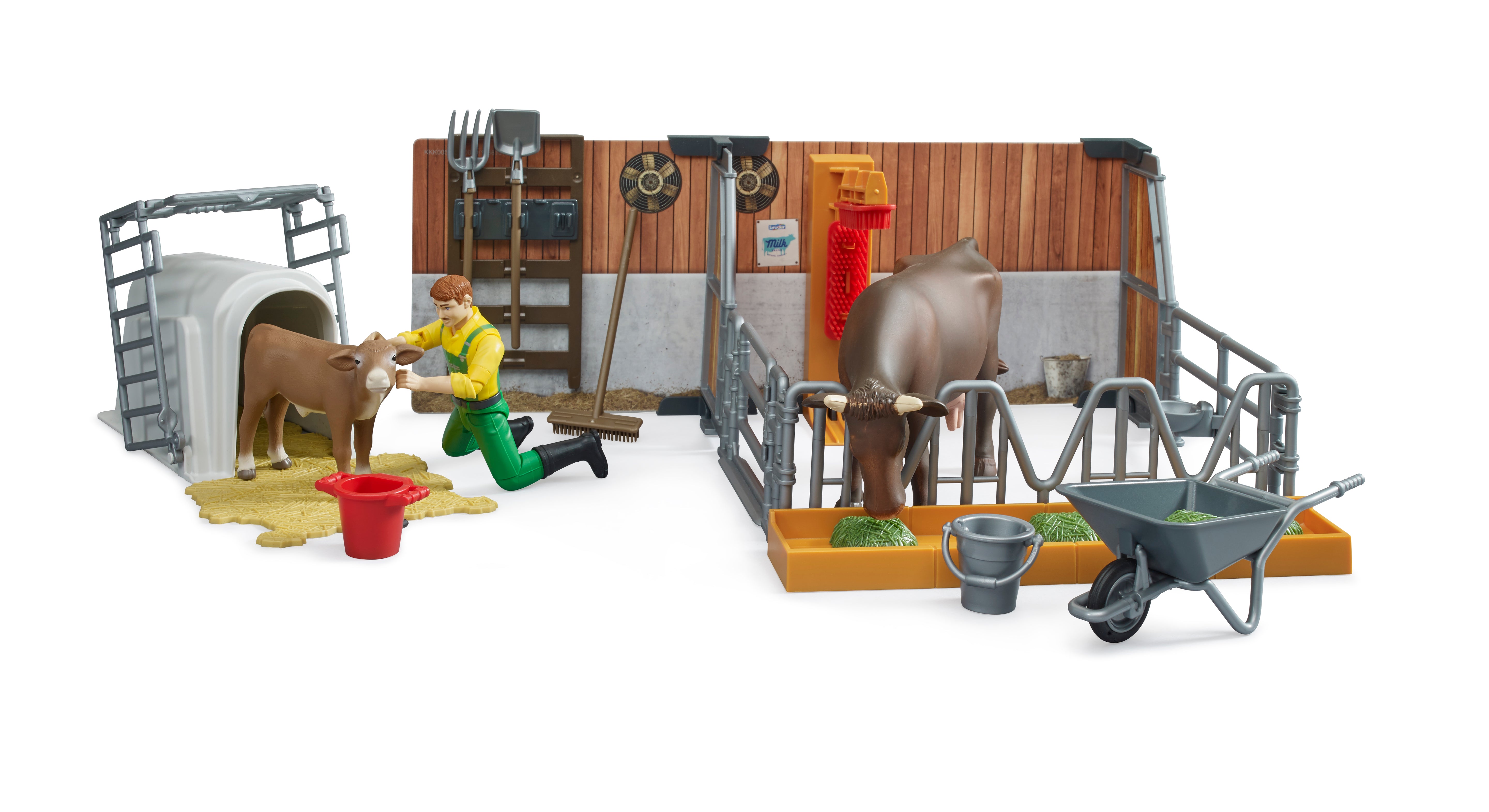 Bruder Bworld Cow & Calf Barn With Farmer