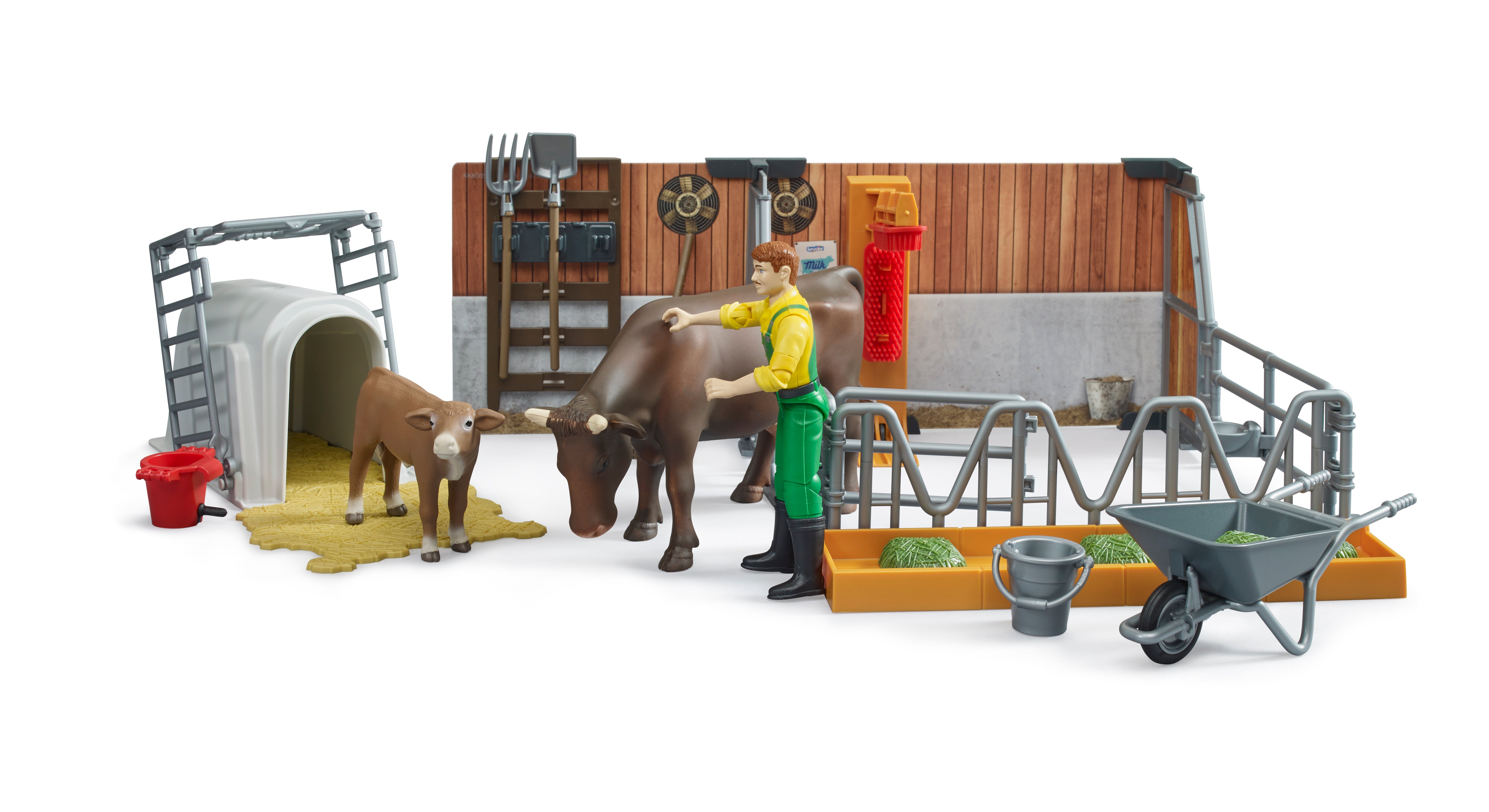 Bruder Bworld Cow & Calf Barn With Farmer