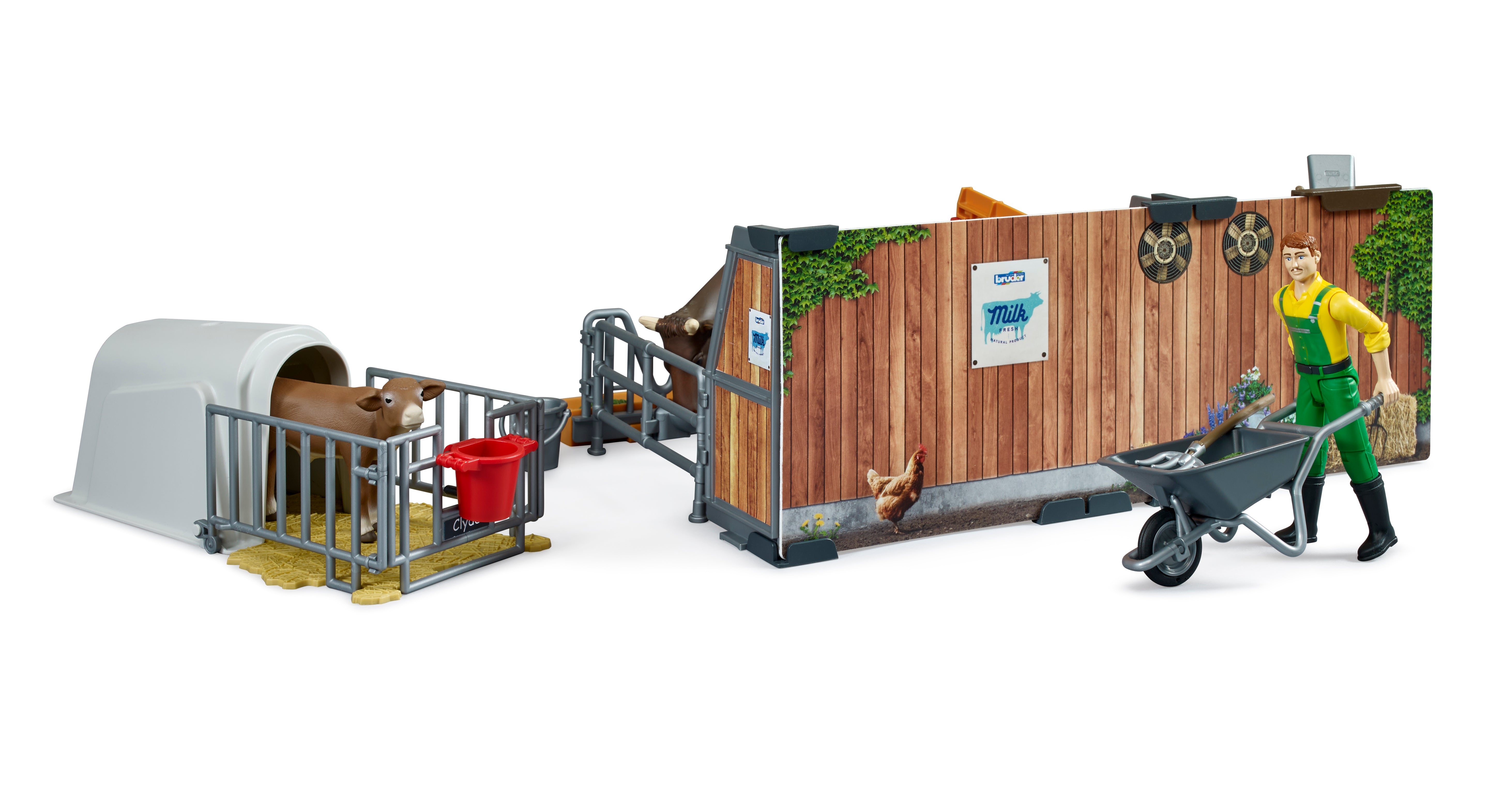 Bruder Bworld Cow & Calf Barn With Farmer