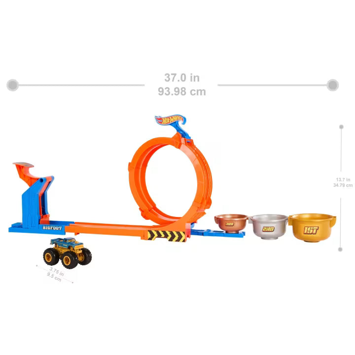 Hot Wheels Monster Trucks Loop-And-Flip Trophy Challenge Playset & Die-Cast Bigfoot Toy Truck