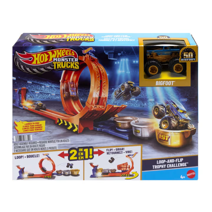 Hot Wheels Monster Trucks Loop-And-Flip Trophy Challenge Playset & Die-Cast Bigfoot Toy Truck