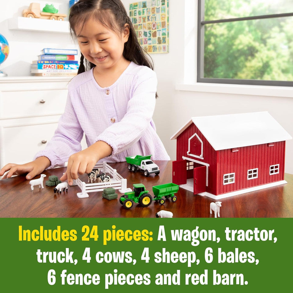 John Deere 1:64 Scale 24 Piece Farm Playset With On-The-Go Barn